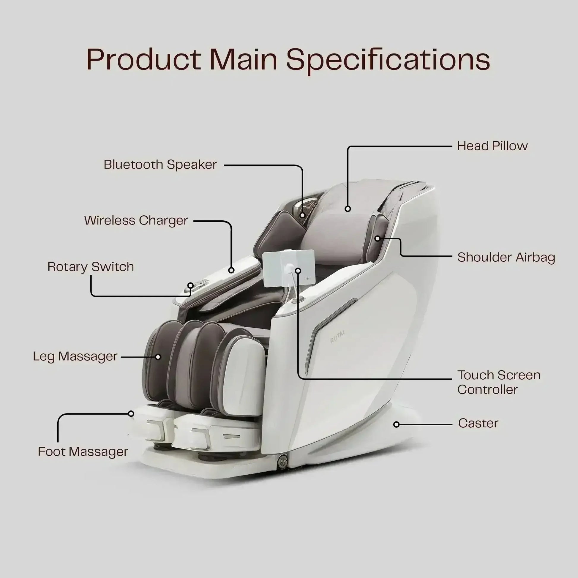 Vanquish Massage Chair (White) - Rotai - Best Massage Chair in Dubai UAE - Shop massage chairs in UAE, Saudi Arabia -Therapy Massage Chairs - Back, Neck, & Leg Pain Relief