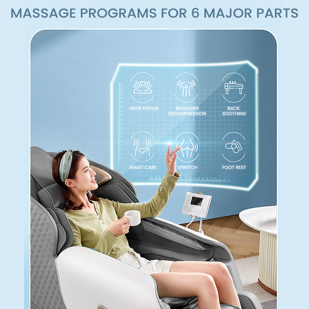 كرسي مساج A50 رمادي للجسم بالكامل مع تقنيات متقدمة للاسترخاء | A50 grey full body massage chair with advanced features