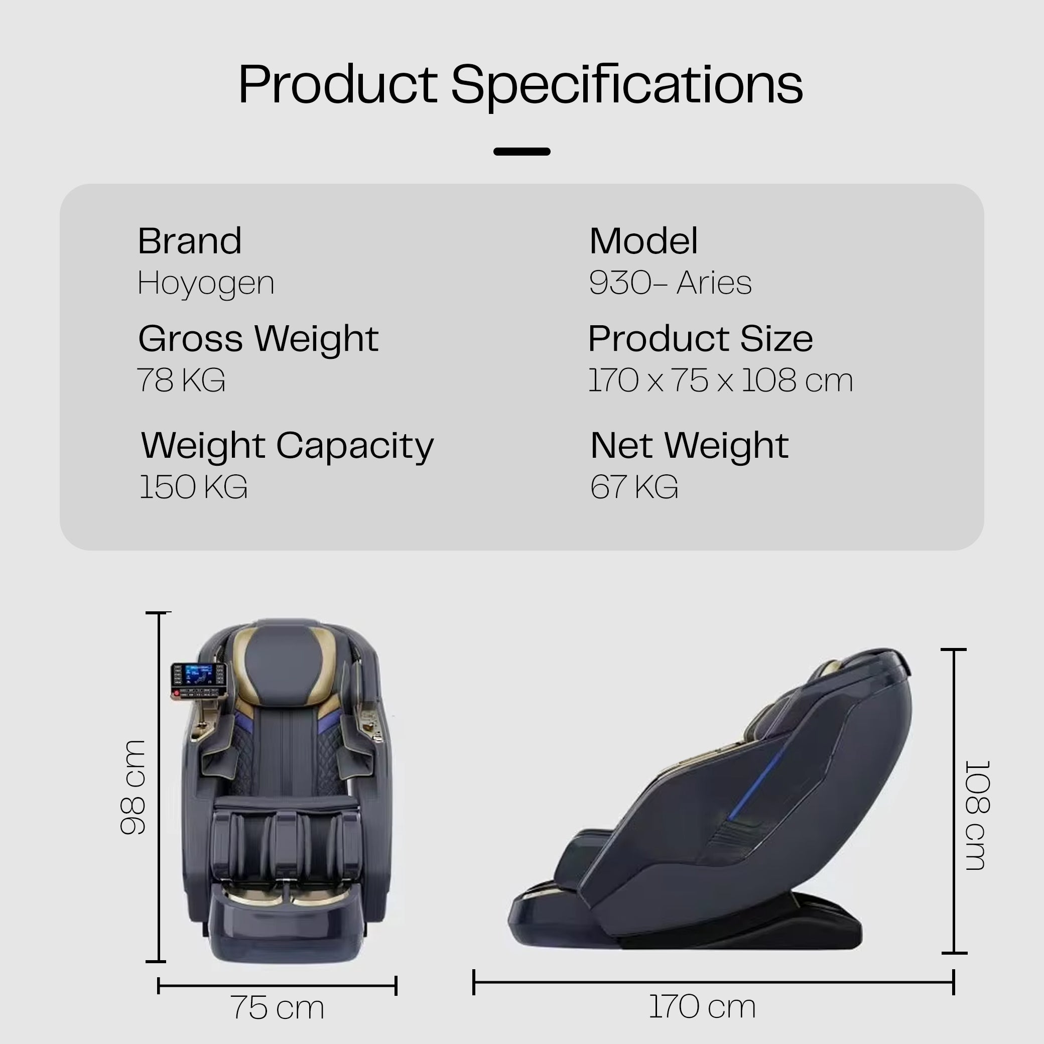 ARIES Hoyogen Massage Chair (Dark Grey)