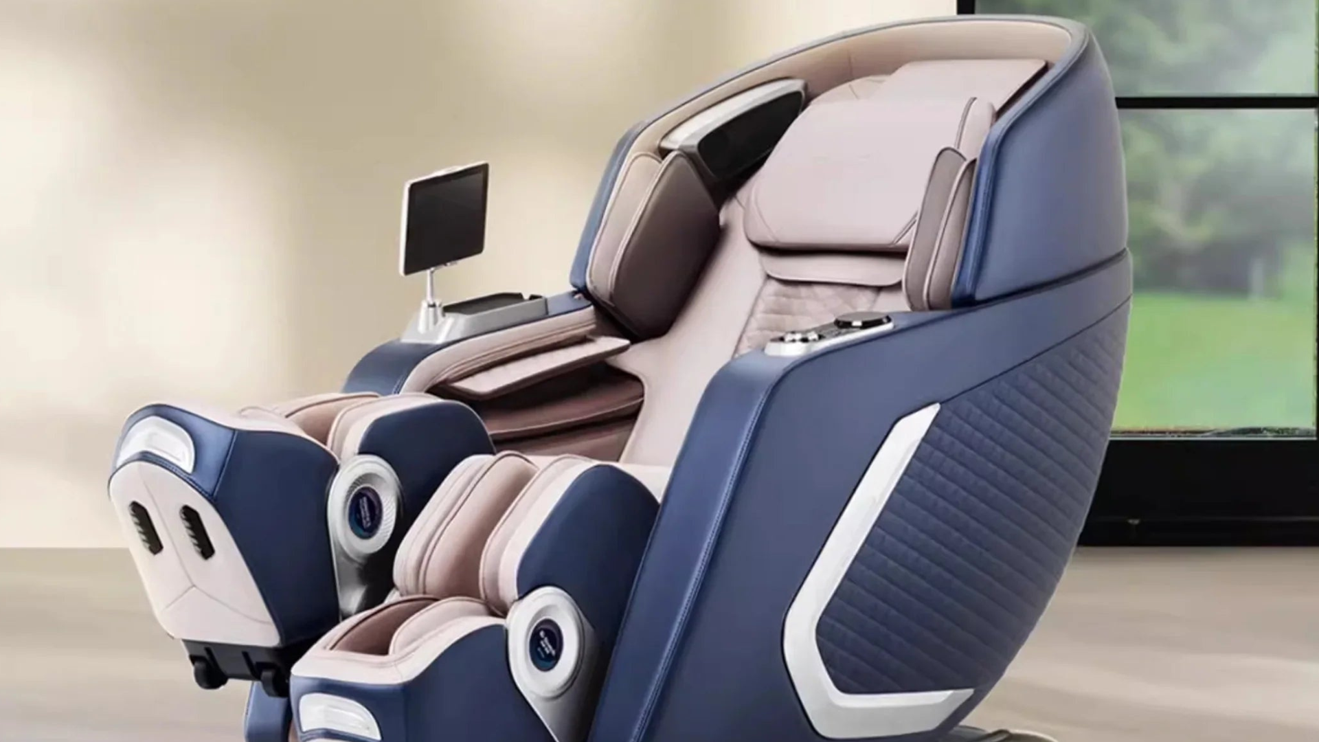 كرسي مساج Bi Stretch أزرق بتصميم عصري ودعم كامل للجسم | Bi Stretch blue modern design full body support massage chair