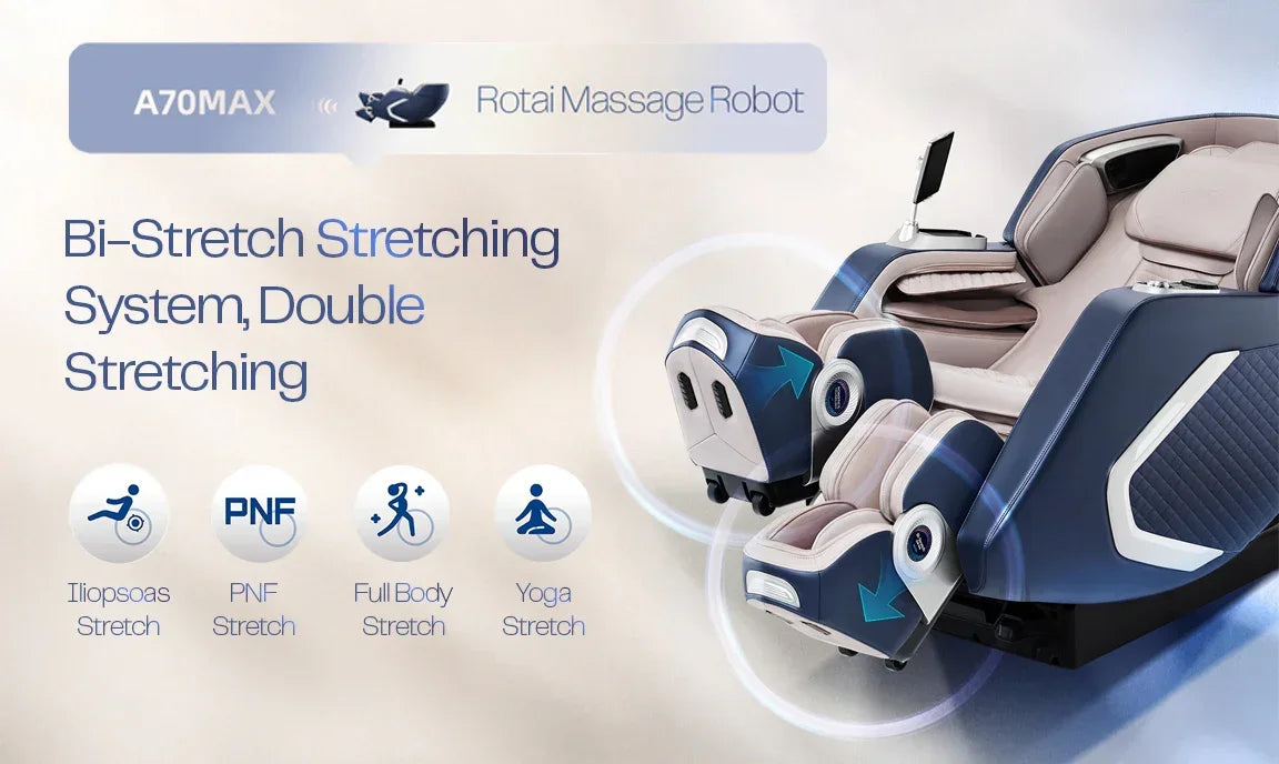 كرسي مساج Bi Stretch أزرق مع خاصية تمدد الجسم وتقنيات مساج متقدمة | Bi Stretch blue body stretch massage chair with advanced features